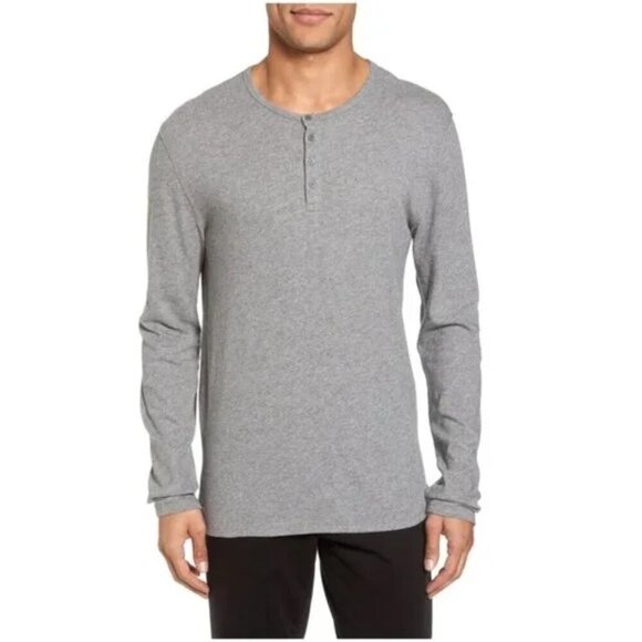 Vince Other - Vince Raw Edge Long Sleeve Henley T-Shirt in Gray L